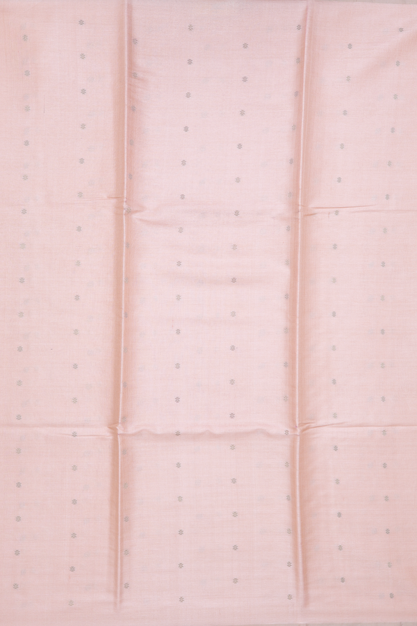 Tussar Silk Saree In Peach With Threadwork Buttis