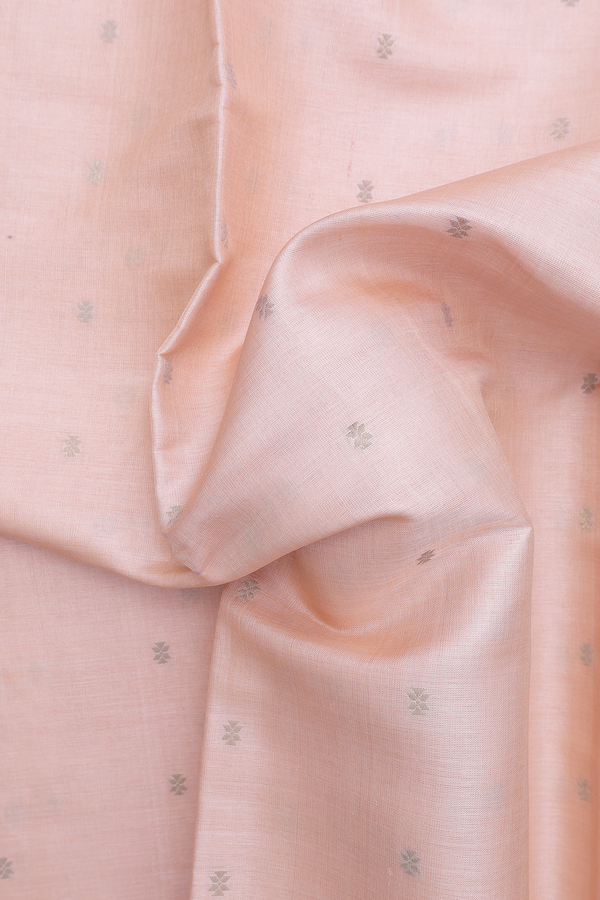 Tussar Silk Saree In Peach With Threadwork Buttis