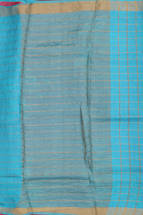 Tussar Silk Saree In Peacock Blue With Checks Design