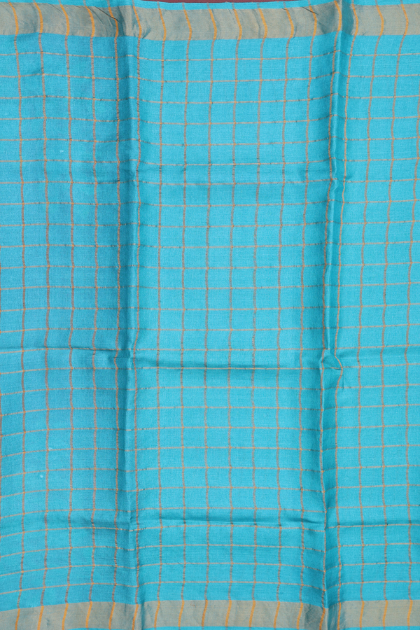 Tussar Silk Saree In Peacock Blue With Checks Design