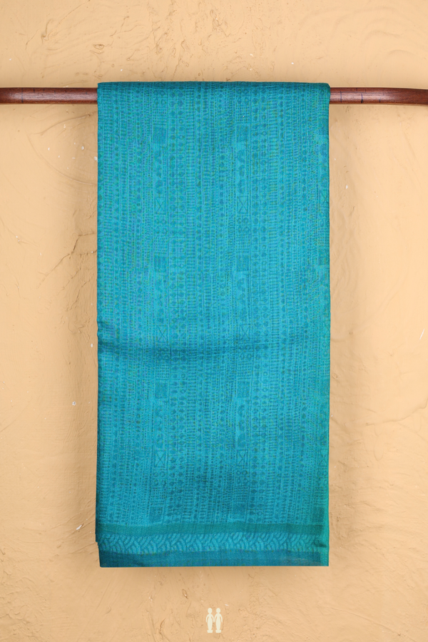 Tussar Silk Saree In Peacock Blue With Printed Design