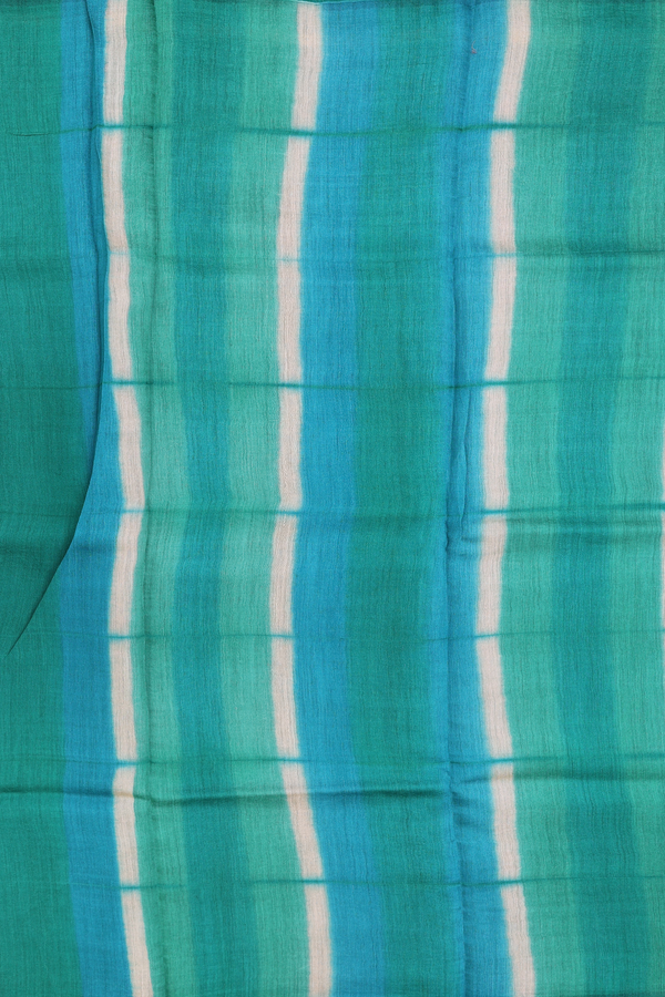Tussar Silk Saree In Peacock Blue With Printed Design