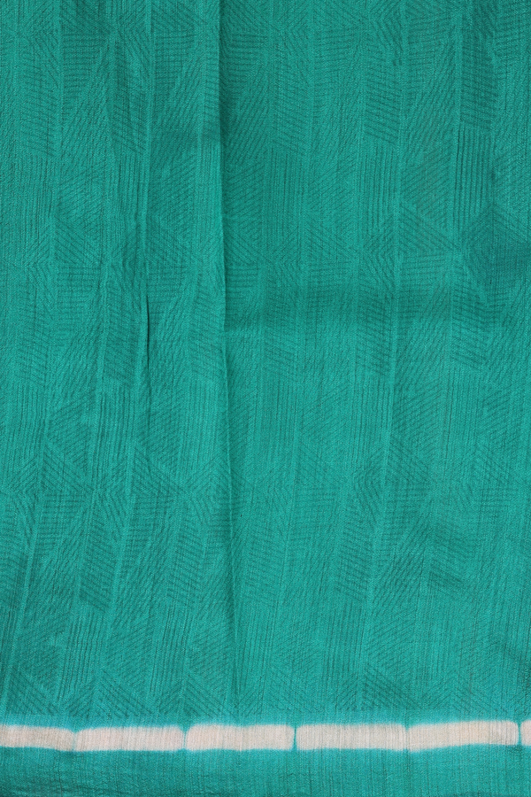 Tussar Silk Saree In Peacock Blue With Printed Design