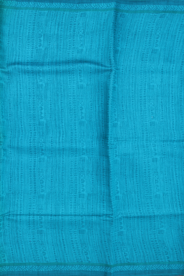 Tussar Silk Saree In Peacock Blue With Printed Design