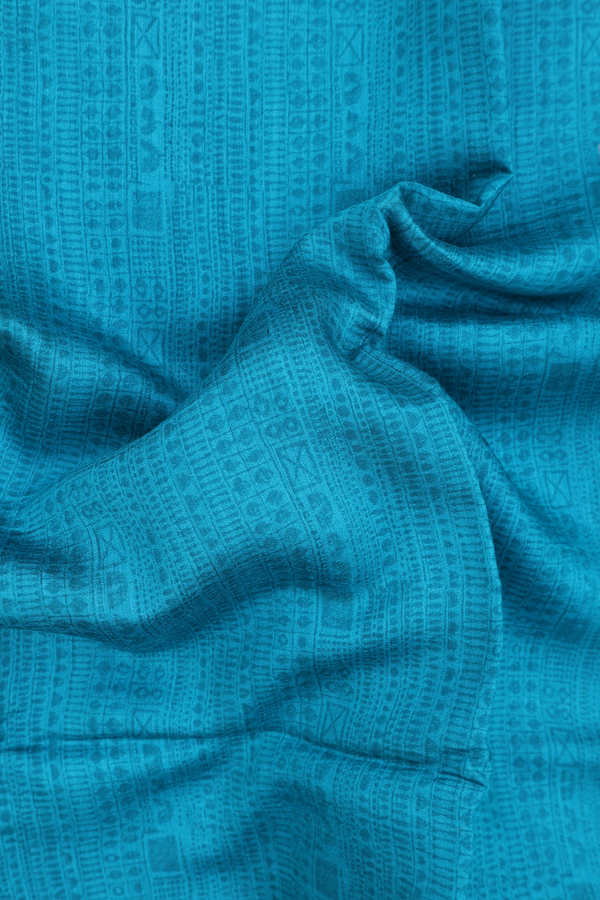 Tussar Silk Saree In Peacock Blue With Printed Design