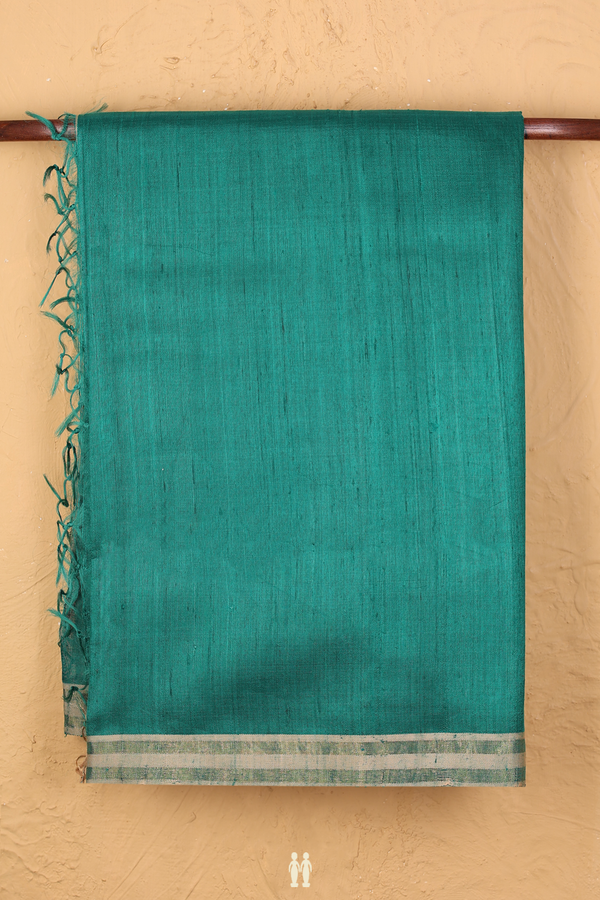 Tussar Silk Saree In Peacock Green With Contrast Border