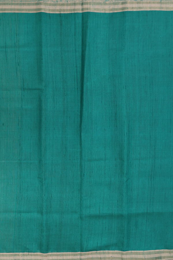 Tussar Silk Saree In Peacock Green With Contrast Border