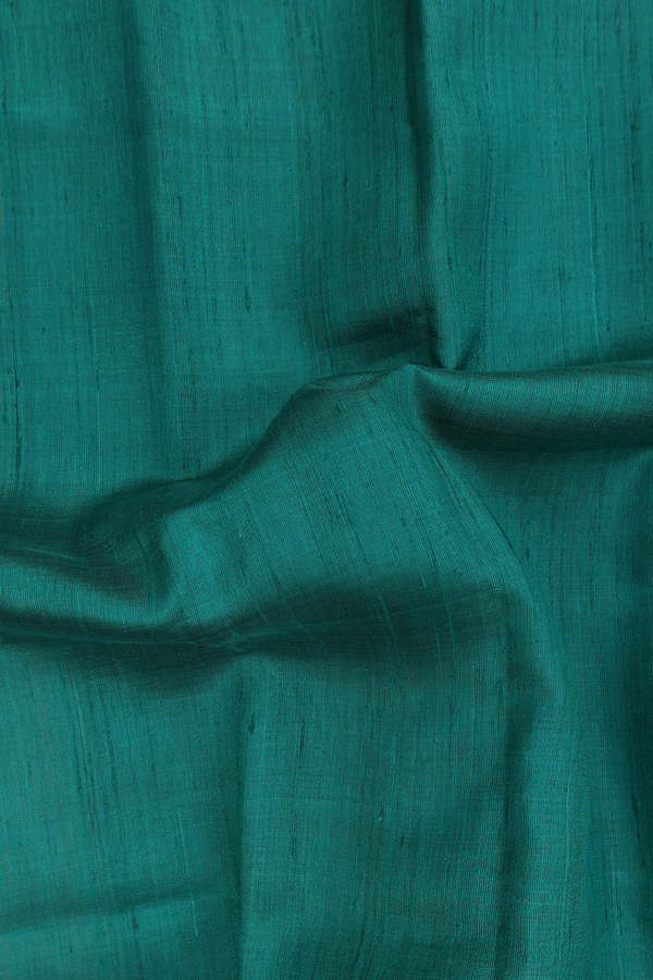 Tussar Silk Saree In Peacock Green With Contrast Border