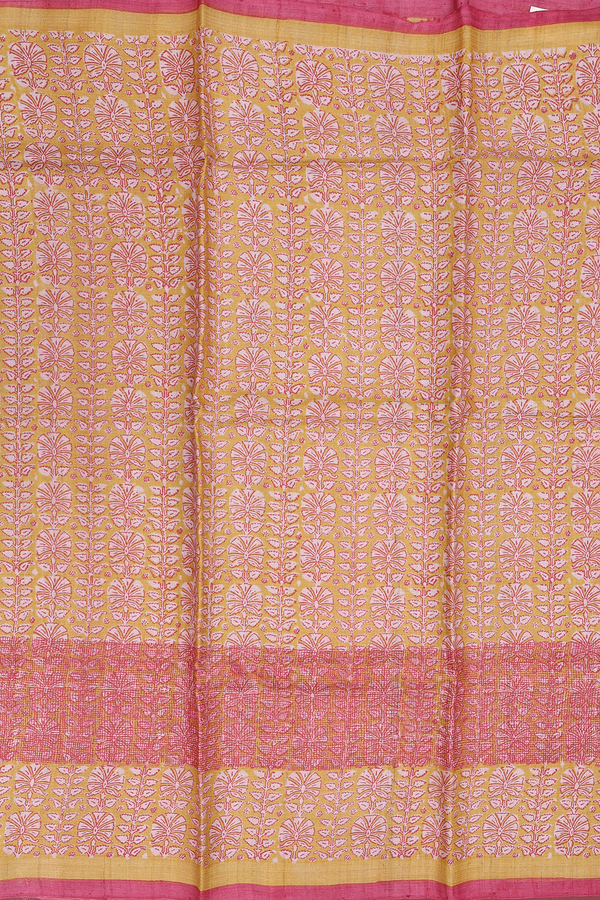 Tussar Silk Saree In Peanut Brown With Floral Printed Design