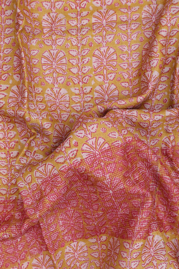 Tussar Silk Saree In Peanut Brown With Floral Printed Design