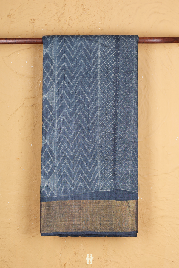 Tussar Silk Saree In Pigeon Blue With Allover Design