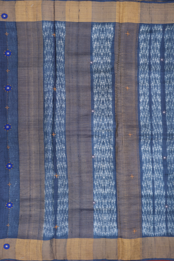 Tussar Silk Saree In Pigeon Blue With Allover Design
