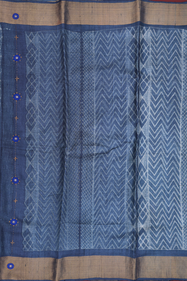 Tussar Silk Saree In Pigeon Blue With Allover Design