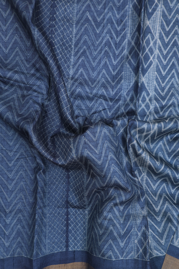 Tussar Silk Saree In Pigeon Blue With Allover Design