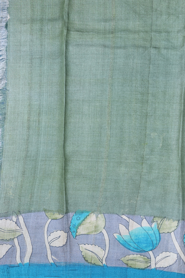 Tussar Silk Saree In Pigeon Blue With Floral Design