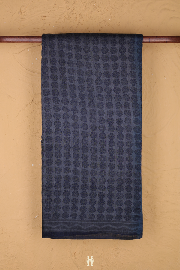 Tussar Silk Saree In Charcoal Grey With Printed Buttas