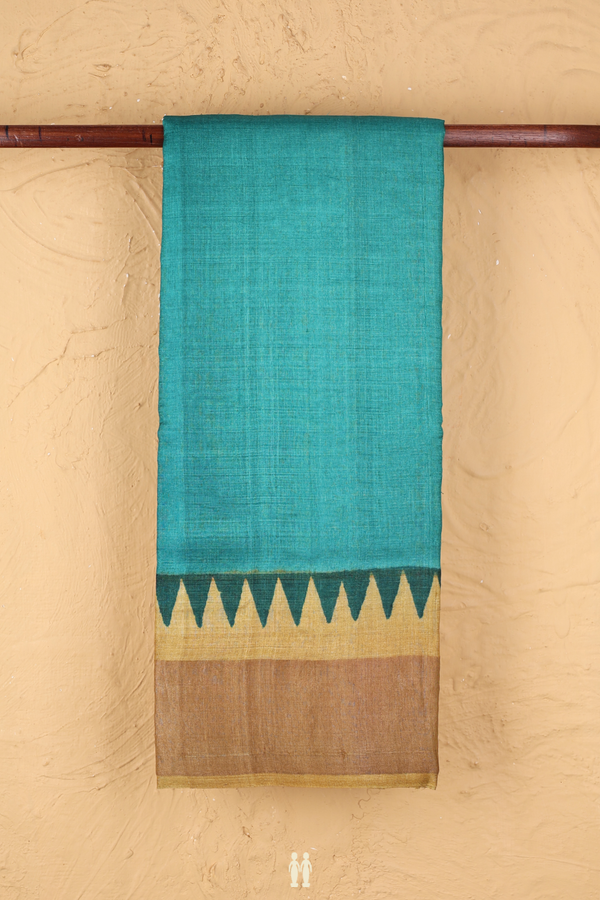 Tussar Silk Saree In Pine Green With Contrast Border
