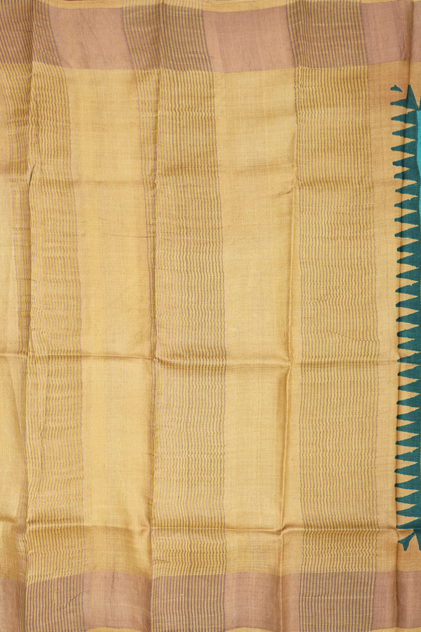 Tussar Silk Saree In Pine Green With Contrast Border