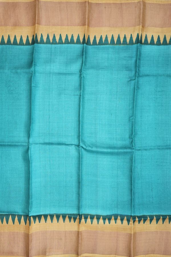 Tussar Silk Saree In Pine Green With Contrast Border