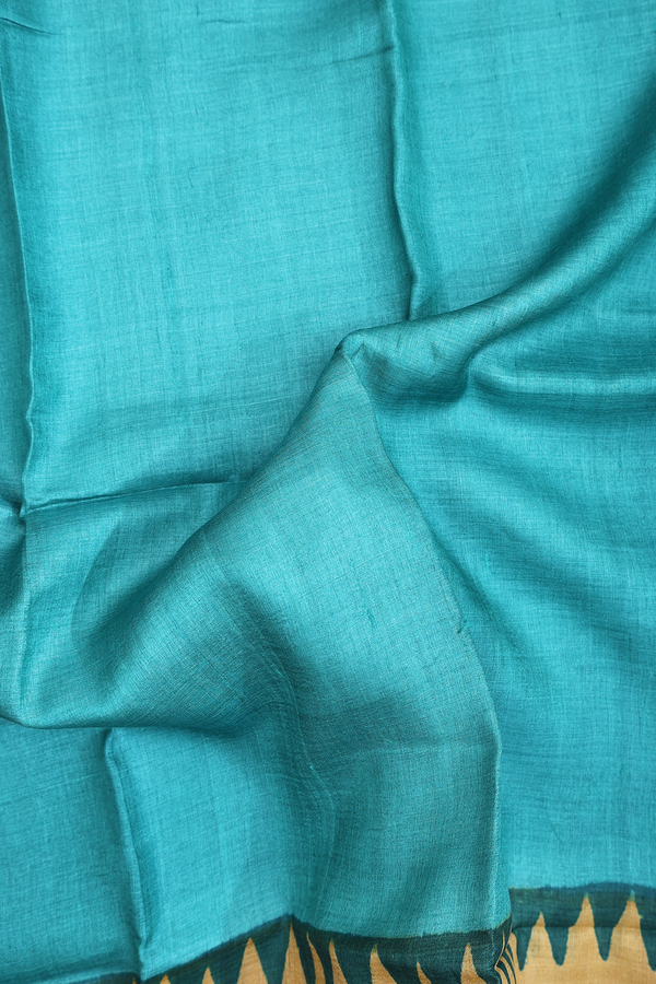Tussar Silk Saree In Pine Green With Contrast Border