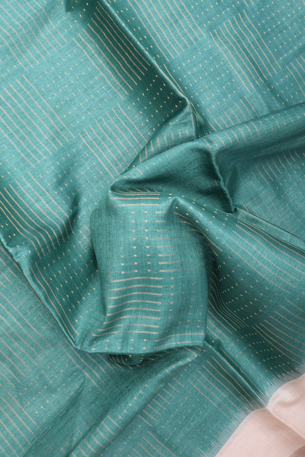 Tussar Silk Saree In Pine Green With Stripes Design