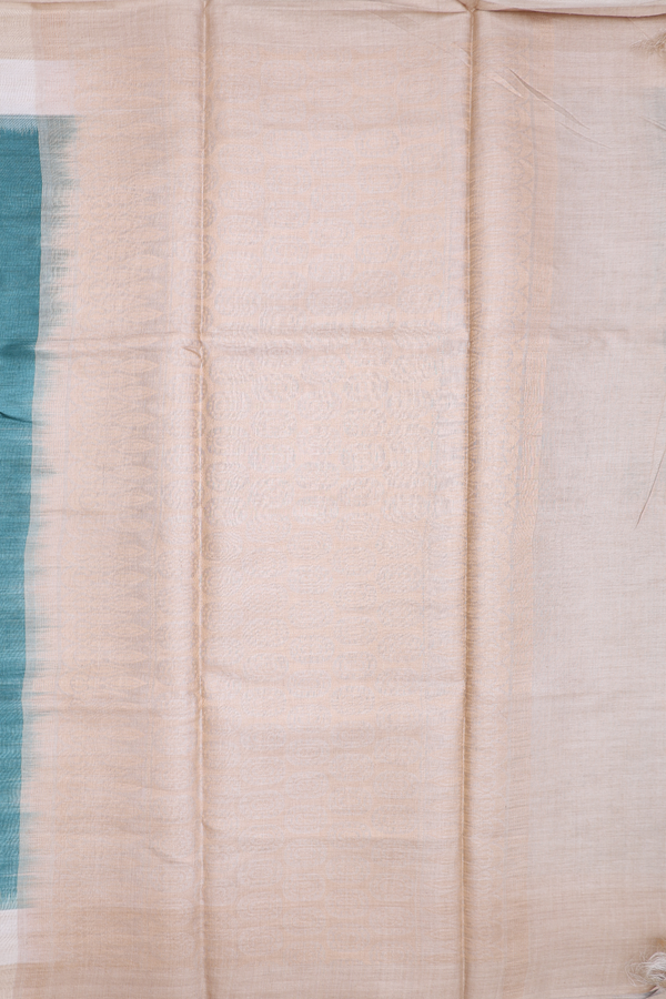 Tussar Silk Saree In Pine Green With Zari Buttas