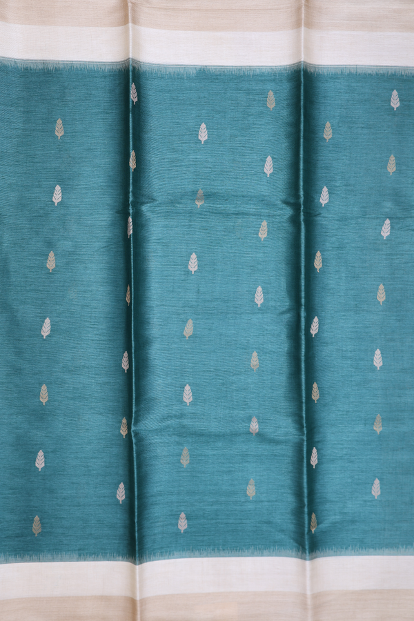 Tussar Silk Saree In Pine Green With Zari Buttas