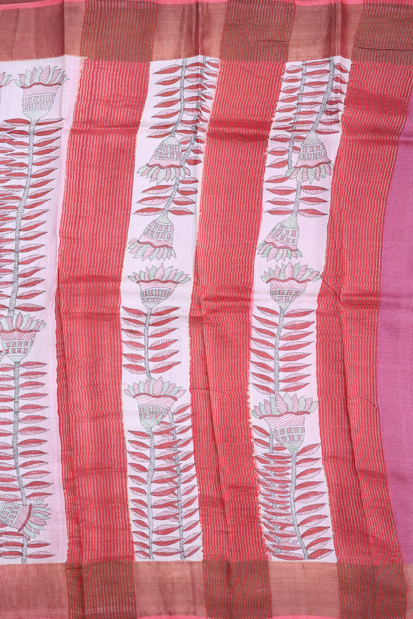 Tussar Silk Saree In Pink And Green With Floral Design