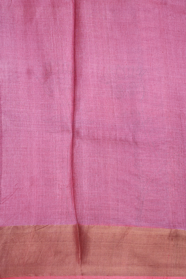 Tussar Silk Saree In Pink And Green With Floral Design