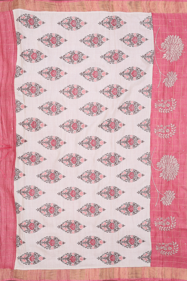 Tussar Silk Saree In Pink With Checks Design