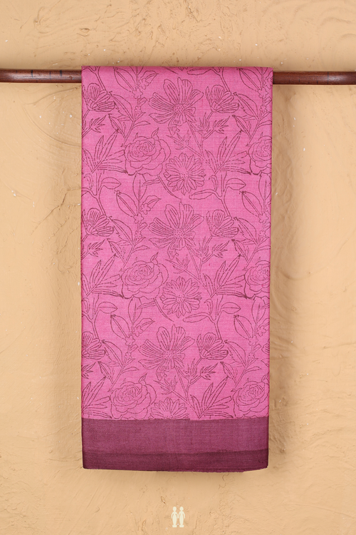 Tussar Silk Saree In Pink With Floral Design