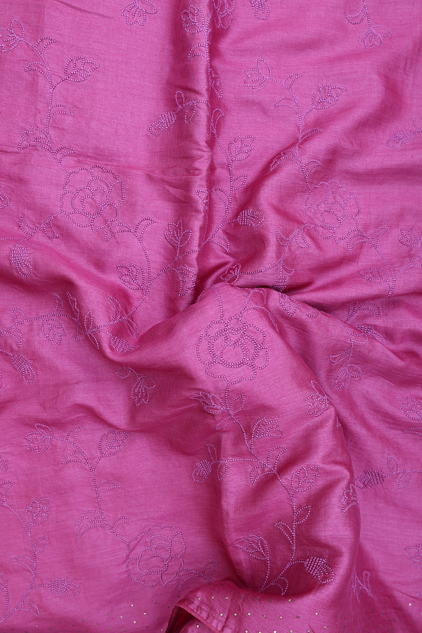 Tussar Silk Saree In Pink With Floral Embroidered Design