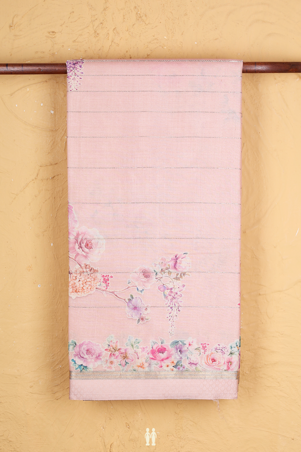 Tussar Silk Saree In Pink With Floral Printed Design