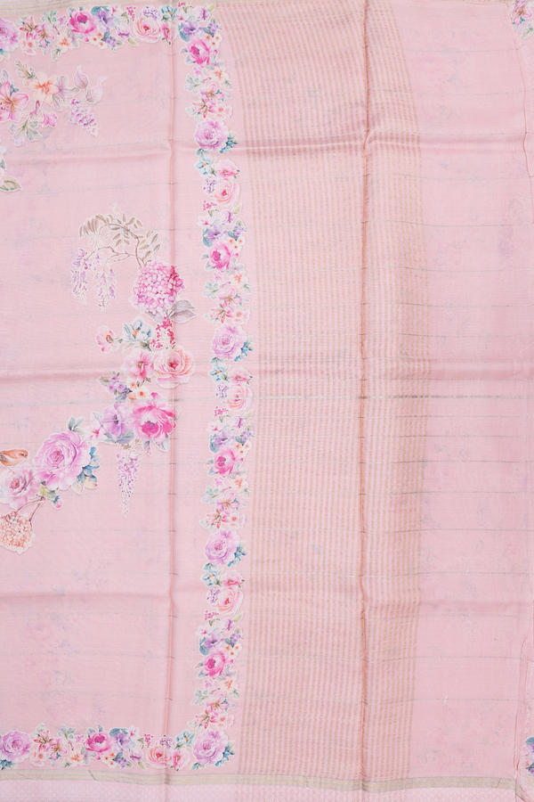 Tussar Silk Saree In Pink With Floral Printed Design