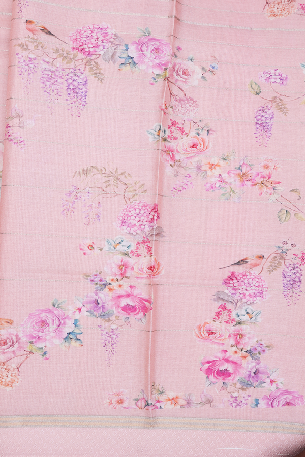 Tussar Silk Saree In Pink With Floral Printed Design