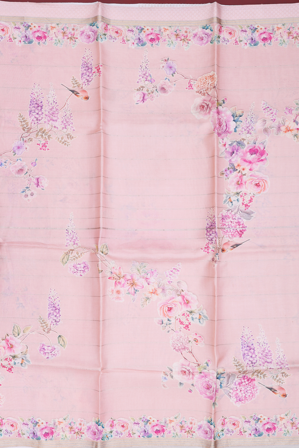 Tussar Silk Saree In Pink With Floral Printed Design