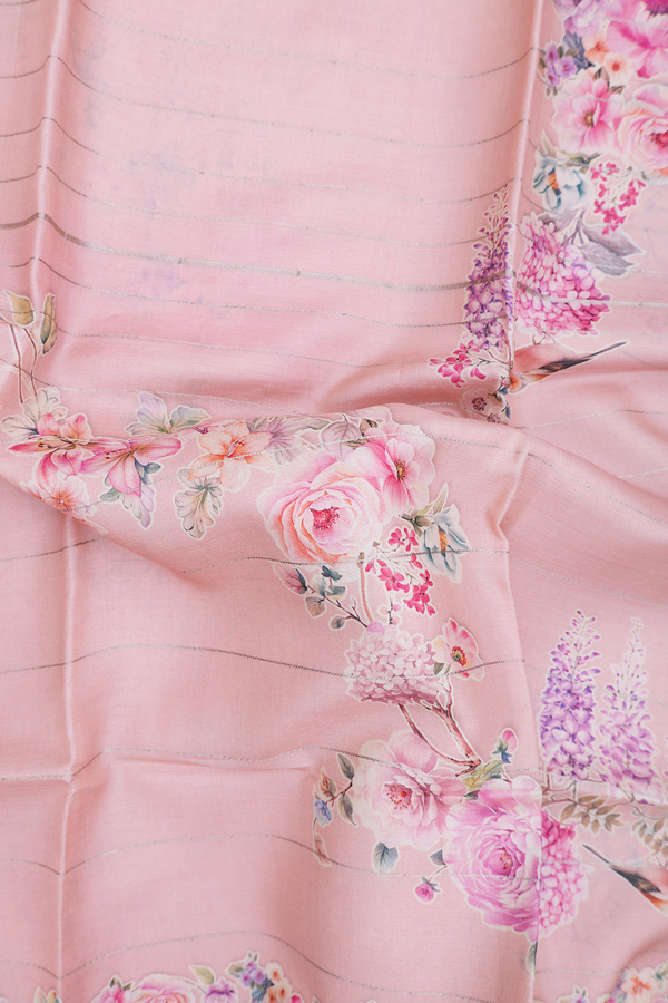 Tussar Silk Saree In Pink With Floral Printed Design
