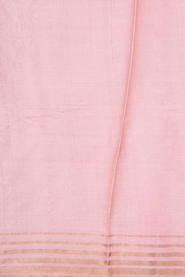 Tussar Silk Saree In Pink With Leaf Printed Design