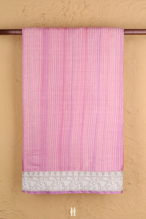 Tussar Silk Saree In Pink With Stripes Design