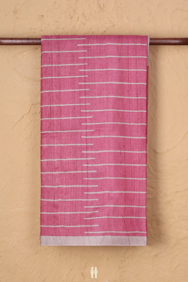 Tussar Silk Saree In Pink With Stripes Design