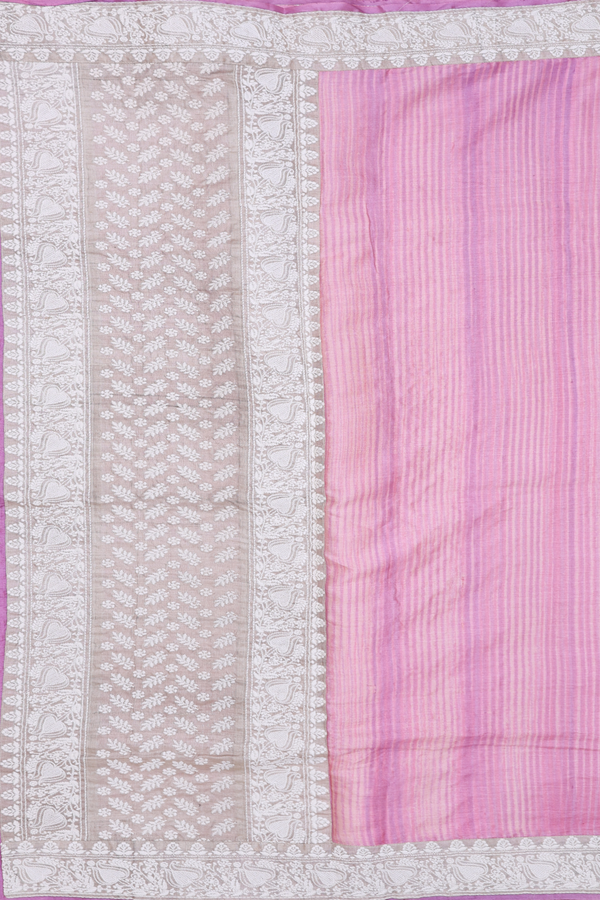 Tussar Silk Saree In Pink With Stripes Design