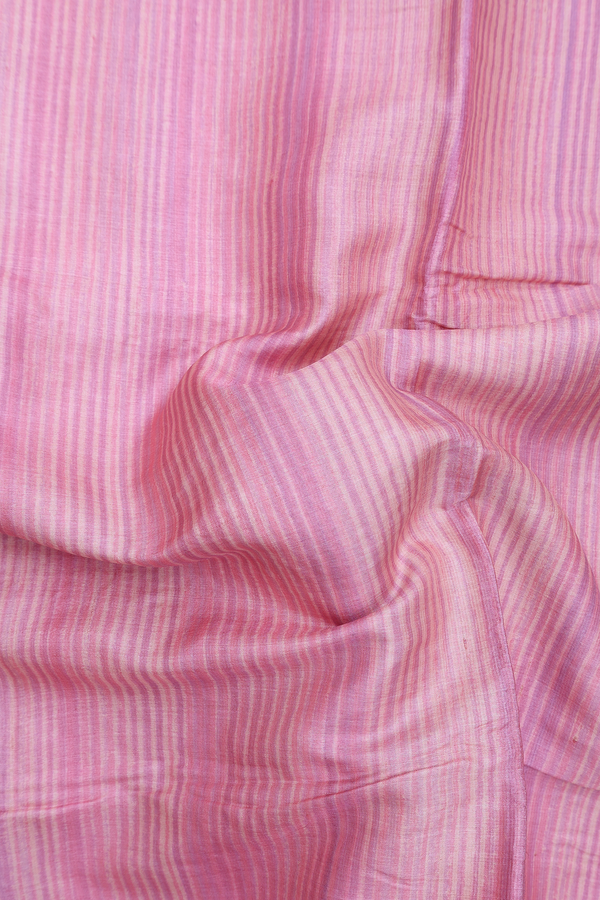 Tussar Silk Saree In Pink With Stripes Design