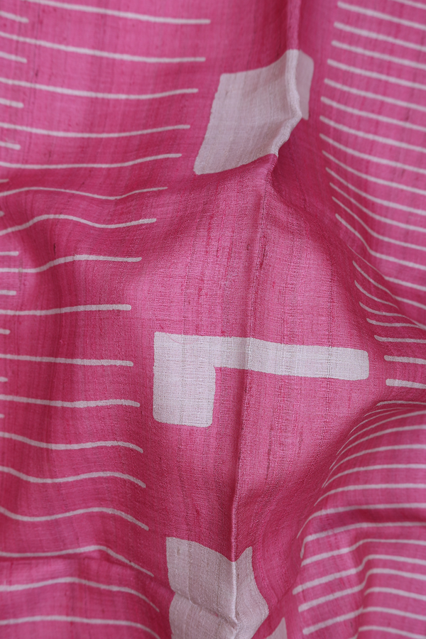 Tussar Silk Saree In Pink With Stripes Design