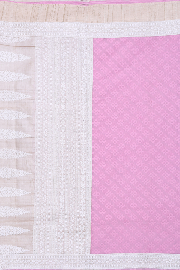 Tussar Silk Saree In Pink With Threadwork Design