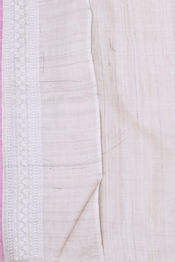 Tussar Silk Saree In Pink With Threadwork Design