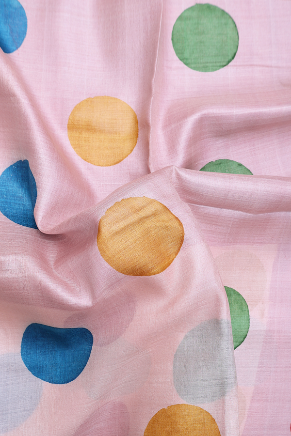 Tussar Silk Saree In Pink With With Circle Design