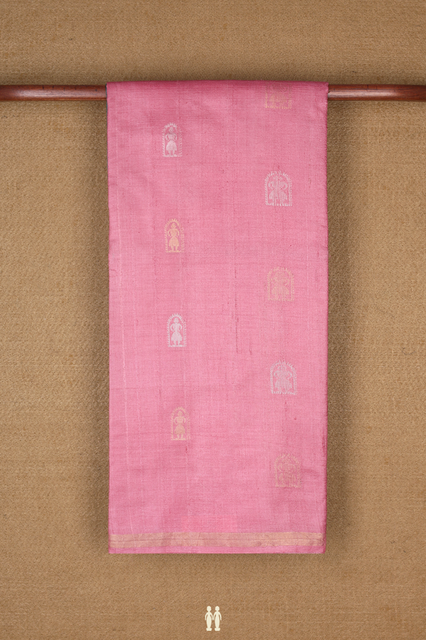 Tussar Silk Saree In Pink With Zari Buttas