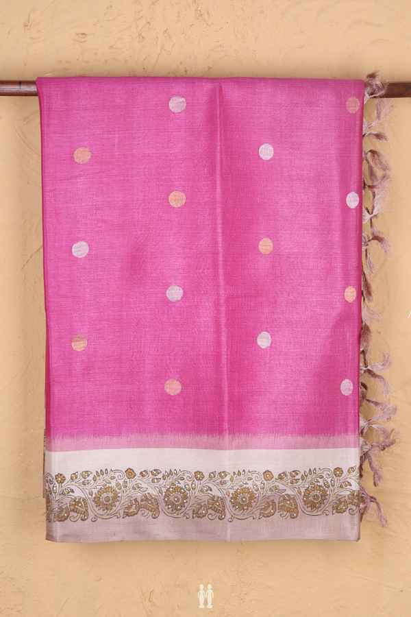 Tussar Silk Saree In Pink With Zari Buttas