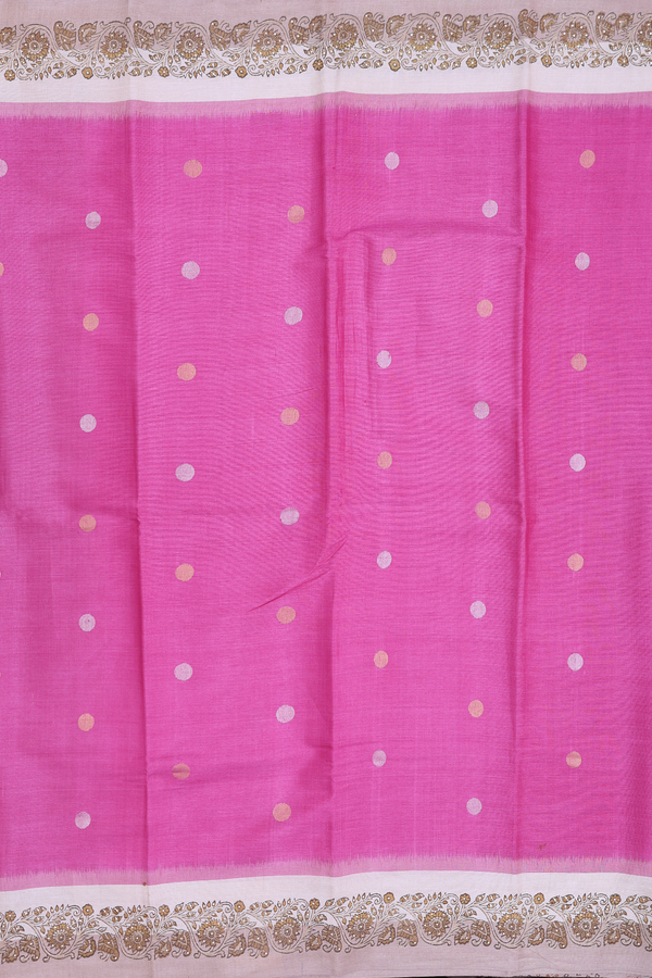 Tussar Silk Saree In Pink With Zari Buttas