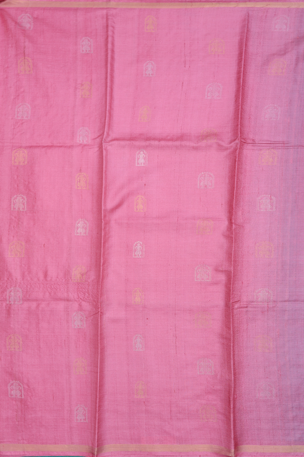 Tussar Silk Saree In Pink With Zari Buttas